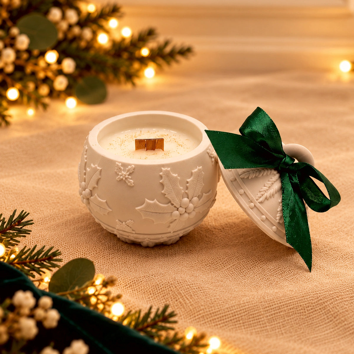 Bola Natal em Luz aberta com vela de aroma floral suave