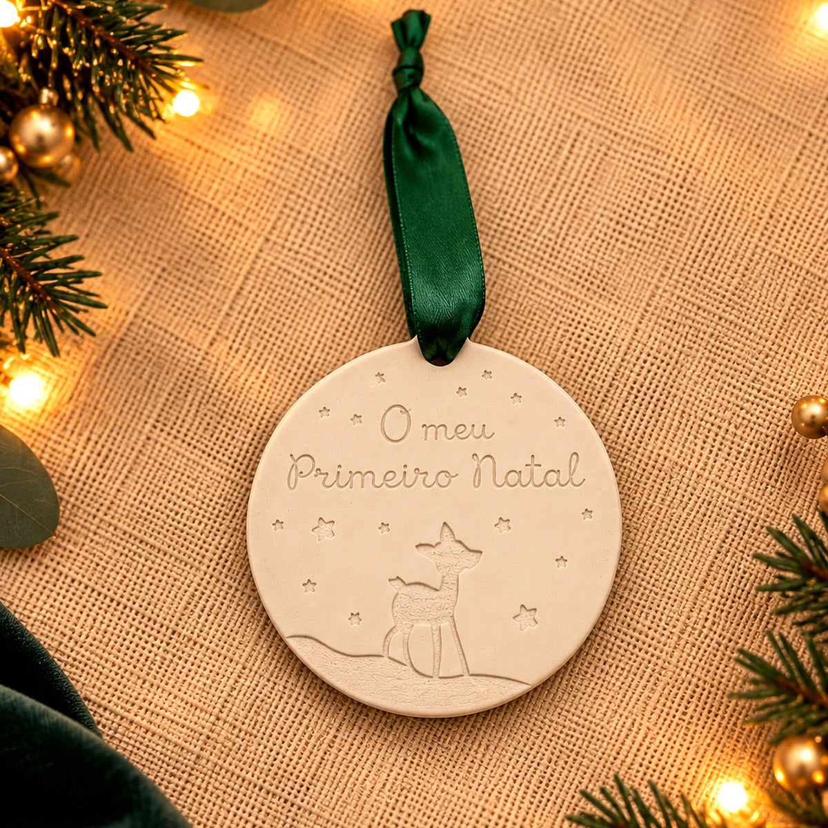 Pendente O Nosso Primeiro Natal feito à mão pela Pura