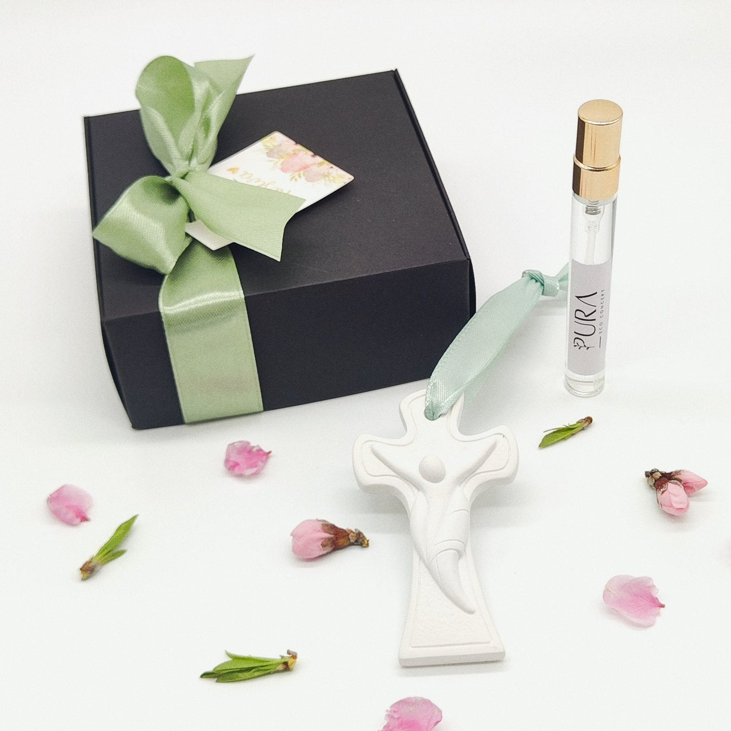 Coffret Pendente Cristo Estilizado + Fragrância para Cerâmica Perfumada